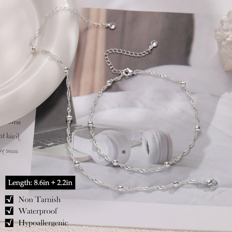 FUNEIA Gold Silver Ankle Bracelets for Women Waterproof 14K Gold Plated Anklets for Women Non Tarnish Dainty Layered Beaded Heart Anklet Set Summer Beach Foot Chain Jewelry Gifts Trendy Stuff - Image 5